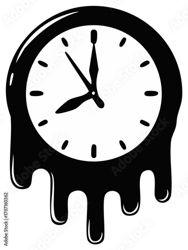 Melting Clock Graphic Showing Passage of Time with Dripping Liquid Design
