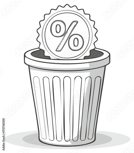 Percentage symbol inside a trash can representing waste or reduction