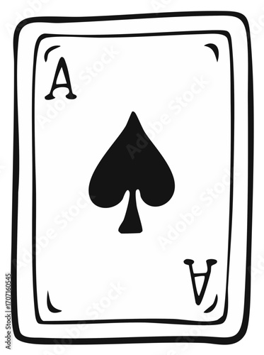 Hand-drawn ace of spades playing card illustration for gambling and games concepts.