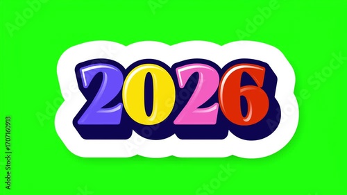 Colorful 2026 text with a white outline on a green background