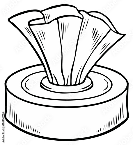Black and white line drawing of a tissue box with facial tissues