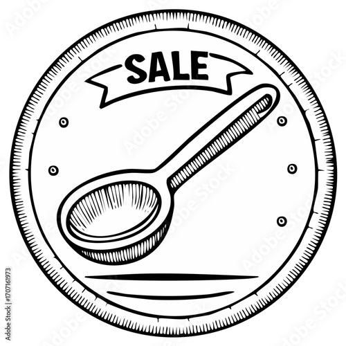 Monochrome Cooking Spoon Sale Banner Design Element featuring banner and three black lines representing ingredient discount and special price