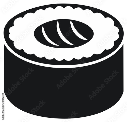Sushi Roll Icon Design Featuring Rice and Seaweed, Japanese Food Monochrome Graphic