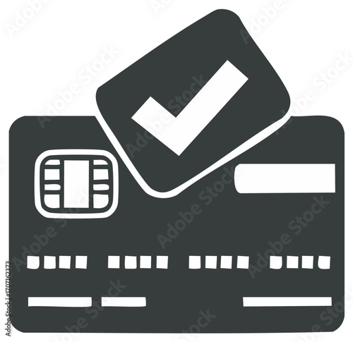 Credit card with check mark symbol signifying approval or transaction complete