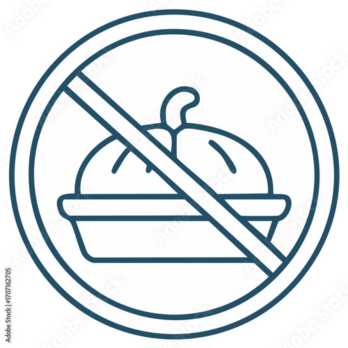 No Food or Eating Prohibited Sign Icon, Food Allergen Restriction Symbol, Circle and Slash Outline