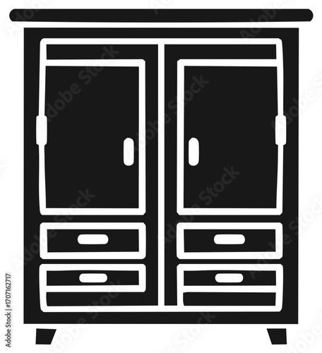 Double Door Cabinet with Four Drawers and Simple Handles