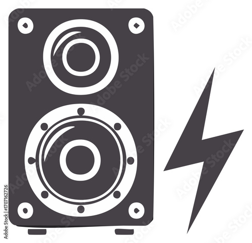 Powerful Audio Speaker and Lightning Bolt Graphic for Music and Sound Concepts