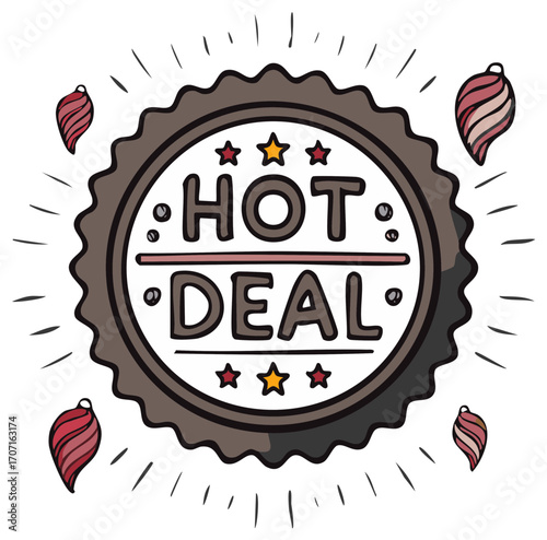 Hot Deal Badge with Baubles for Seasonal Sales and Promotions