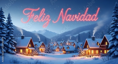 Winter village landscape with 