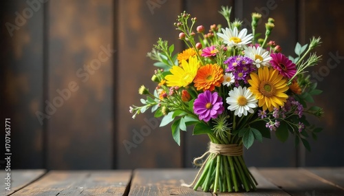 Wallpaper Mural Vibrant, rustic bouquet of wildflowers and herbs, tied with twine Perfect for rustic weddings, home decor, or farmers market displays Sun-drenched, natural beauty , wedding, arrangement, texture Torontodigital.ca