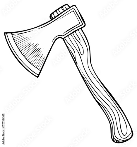 Classic woodcutting axe line art with sharp blade and textured handle
