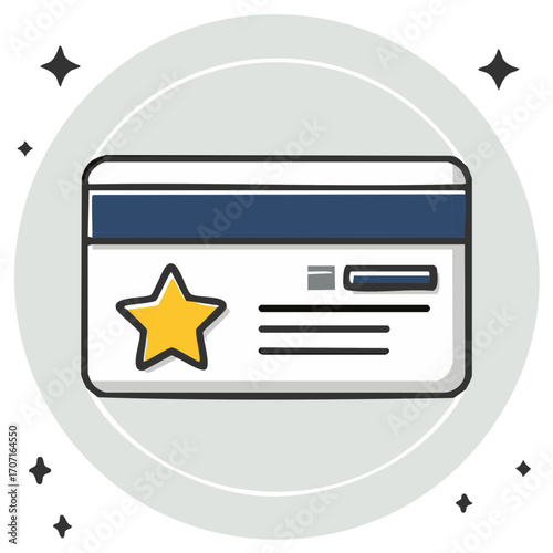 Illustrated loyalty card with star icon for rewards program and premium membership concept