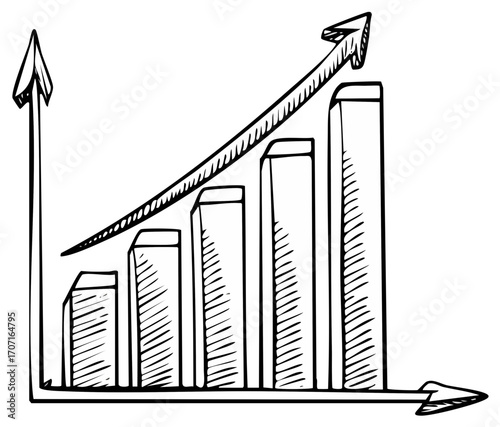 Hand drawn bar chart graph showing upward trend with arrow and increasing bars