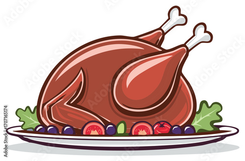 Whole Roasted Chicken Dinner Platter with Garnish and Berries