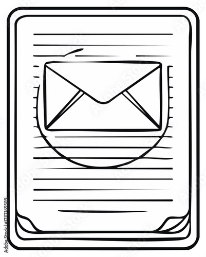 Hand drawn envelope icon on lined paper symbol for correspondence and communication