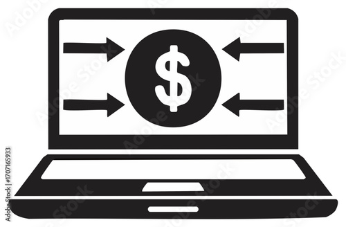 Laptop computer icon with dollar sign representing online income and ecommerce revenue