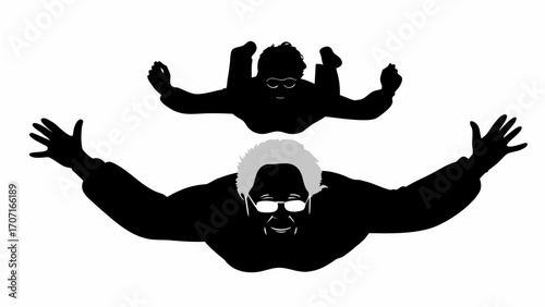 Two silhouetted figures with outstretched arms and eyeglasses against a white background in an eps image
