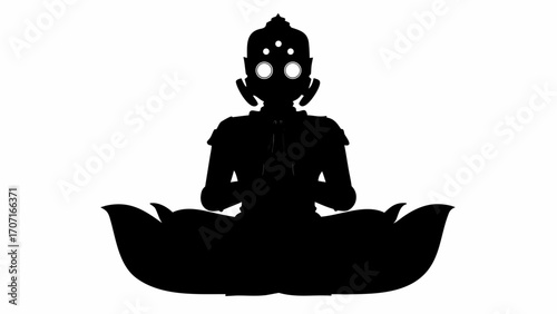 Silhouette of a buddha figure in a lotus position with hands clasped in prayer and glowing eyes design