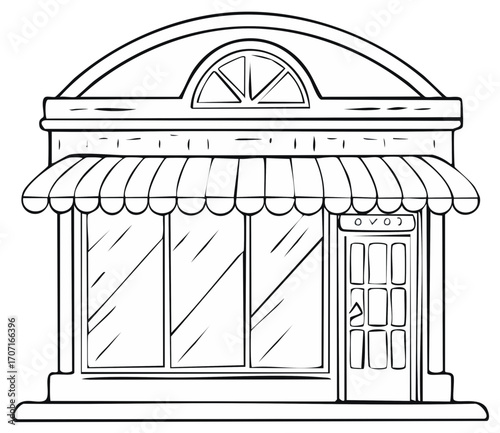 Retail Shop Building Facade Sketch Awning Display Window Entrance Door Arch Detail