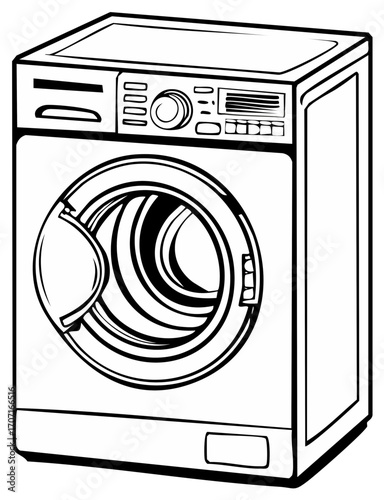 Washing Machine Line Art Illustration Front Loading Laundry Appliance
