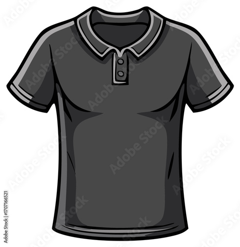 Isolated Gray Polo Shirt with Buttons Short Sleeves and Black Trim