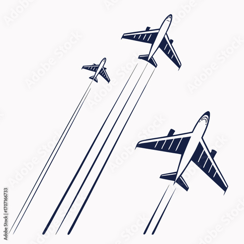 Vector art of three airplanes flying in formation the planes are drawn in a simple, graphic style, with clean lines and a limited color palette the overall effect is modern
