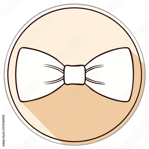 Elegant white bow tie illustration icon with long shadow in a beige circle