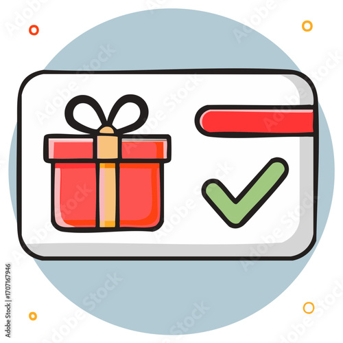 Gift card with Check mark icon. Rewards card concept for promotions, purchases and incentives with gift