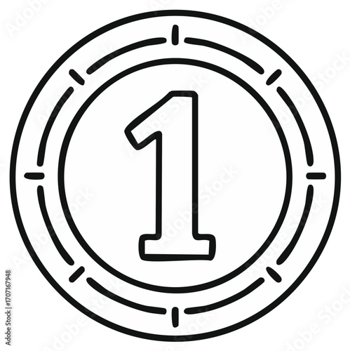 Outline illustration of number one inside a circle for concepts.