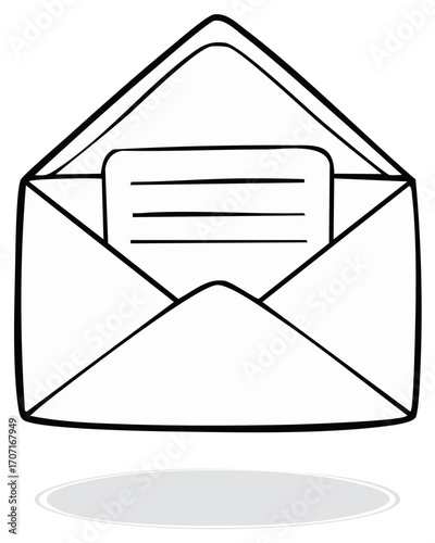 Hand-Drawn Open Envelope with Lined Paper Illustration for Message Delivery