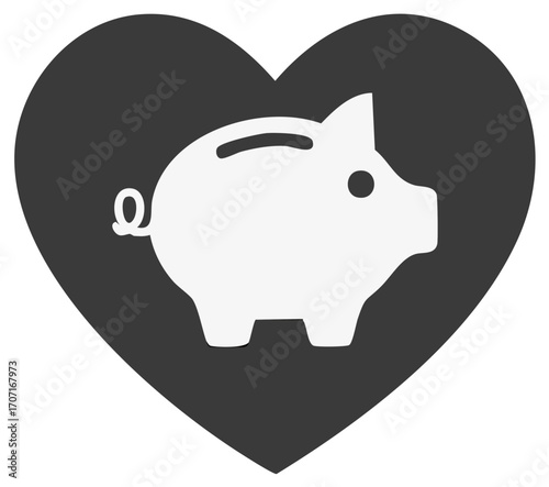Loving Savings: Piggy Bank Symbol Inside a Heart Shape Illustrating Financial Security and Generosity