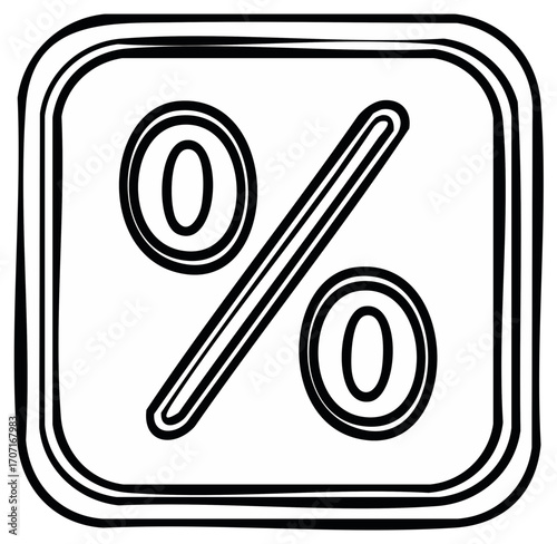 Hand drawn black and white percent symbol inside of a rounded square