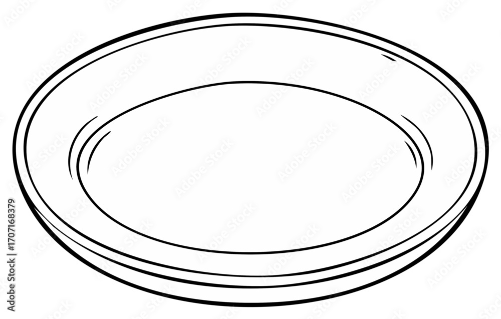 Obraz premium Monochrome sketch of an empty plate, round dish with lines