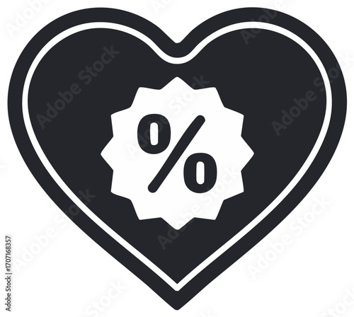 Percentage Discount Offer Heart Icon Sale Banner and Promotional Marketing Concept