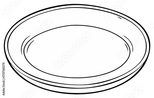 Monochrome sketch of an empty plate, round dish with lines