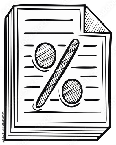 Percentage Symbol on a Stack of Paper, Sketchy Illustration