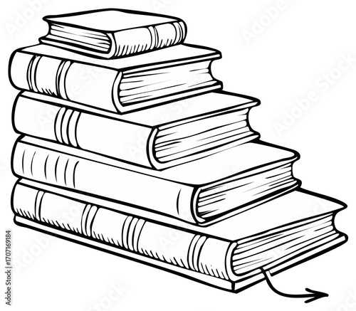 Stack of classic books in a staircase formation with a bookmark