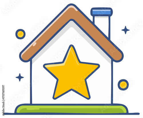 Vector illustration of house with star inside, home rating concept, real estate, house appraisal, home services reviews
