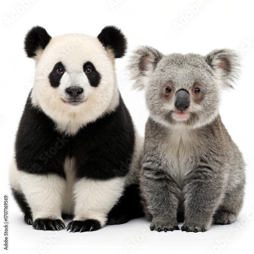 mother and baby panda isolated