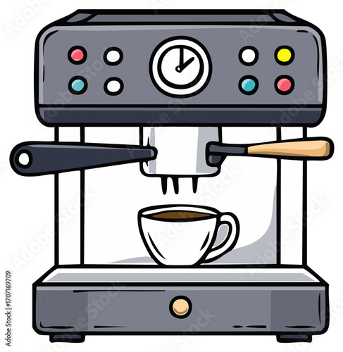 Espresso Machine Pouring Coffee into Cup Hot Beverage Preparation Still Life