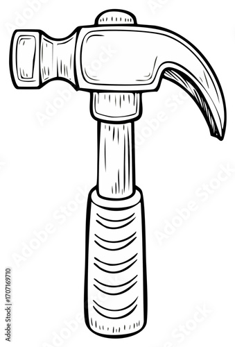 Hand drawn sketch of a claw hammer, a versatile tool for building and repair