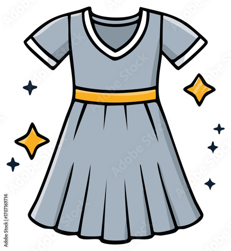 Fashionable Grey Dress with Golden Belt and Sparkles Adorned Around it Fashion Accessory
