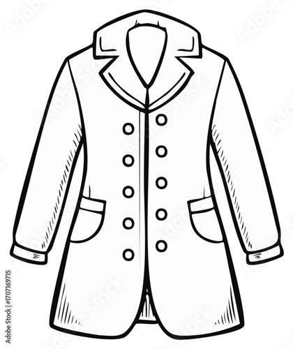 Outlined Drawing of Classic Coat for Autumn or Winter Weather