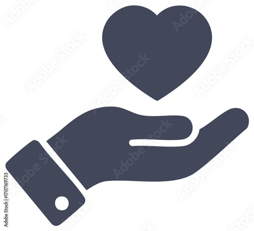 Hand holding a heart symbol representing care kindness and generosity