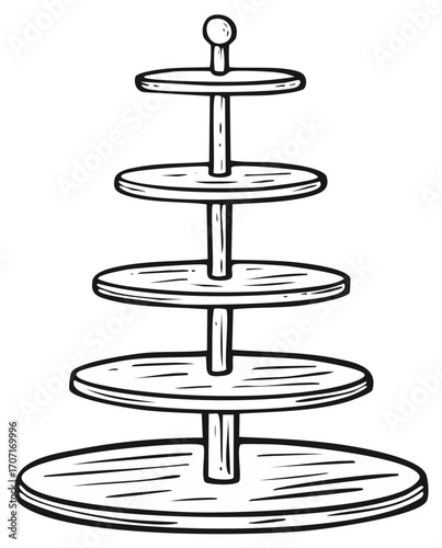Hand drawn five tier wooden serving stand for displaying food or crafts