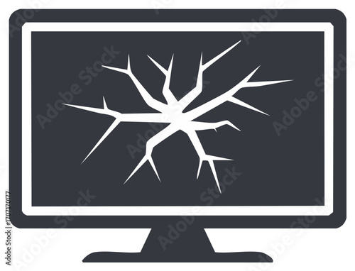 Cracked screen on computer monitor indicating technology problem or repair needs