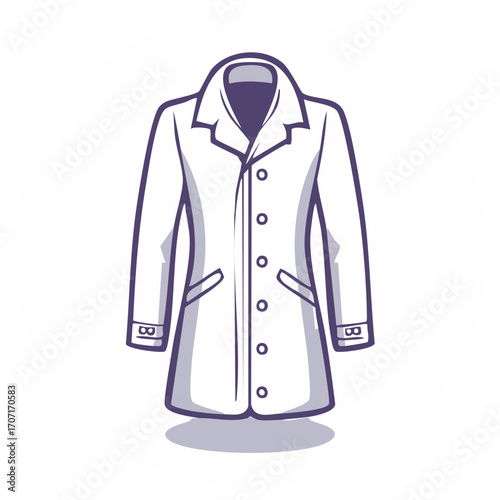 Stylish men's white coat with purple details vector illustration of classic outerwear fashion