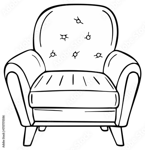 Cozy Tufted Armchair Hand Drawn Sketch Illustration for Coloring Page