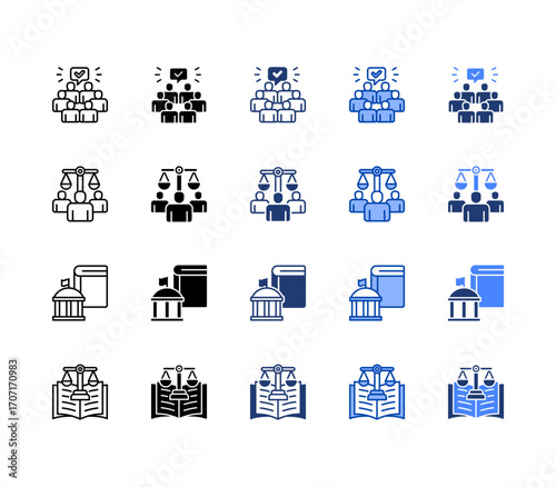 Majority, Education, Human rights, Constitution, multiple style icon set.