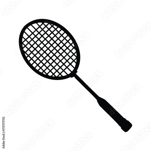 Stylized Black Silhouette of a Badminton Racquet on a White Background, badminton racket silhouette vector illustration